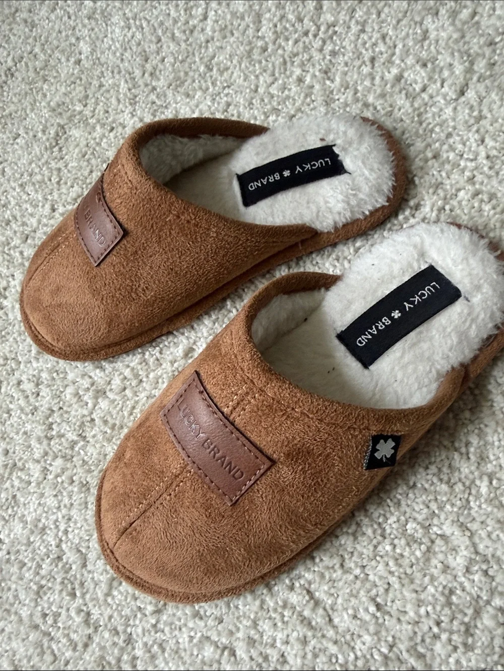 Lucky Brand Kid’s Tan Brown Suede-Look Slip-On Slippers (size 11-12 little kids)